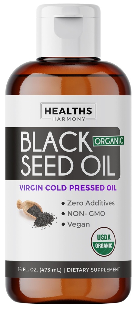 UDA 有机黑籽油液体(16 fl oz) 冷椒 Nigella Sativa 生产纯黑胶种子油 - 抗氧化剂补充剂 - Vegan, Gluten-free, & Non-GMO(无药丸或卡普尔)