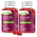 Viteey Vitamin B 配有维生素C的复合蛋白 - 能量,代谢和免疫支持 - B6, B12, Niacin, Folic Acid, Biotin, Calcium - Vegan, Gluten - Free - 120