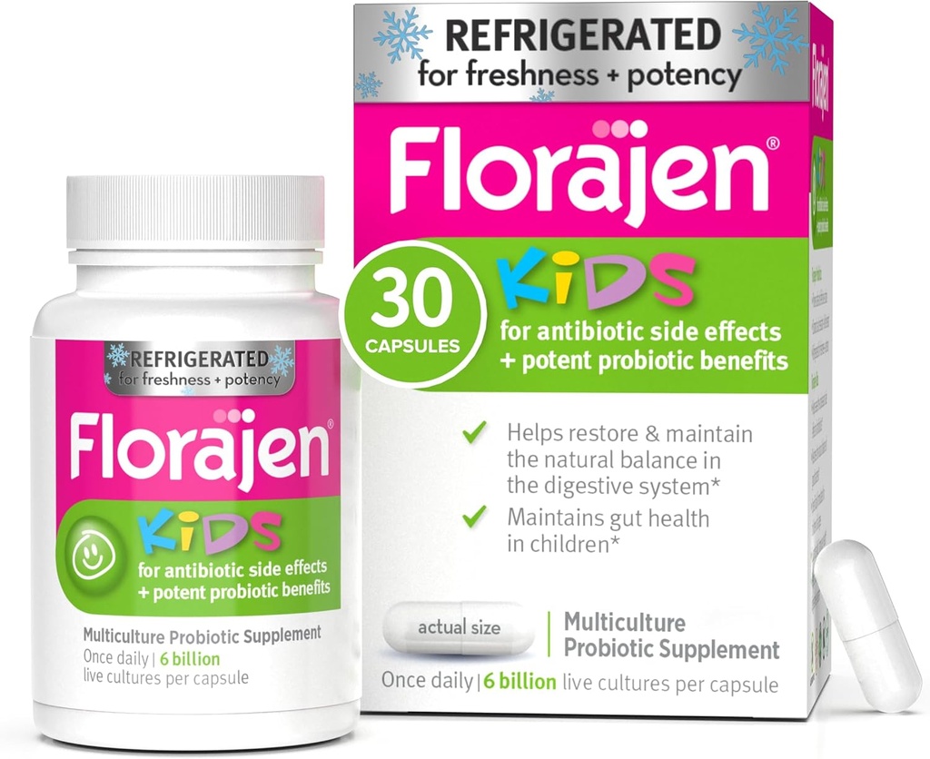 Florajen Kids Probiotics,《每日Gut健康与免疫支助补编》,《便秘和布洛丁救济》,30 Capsules(已修改)