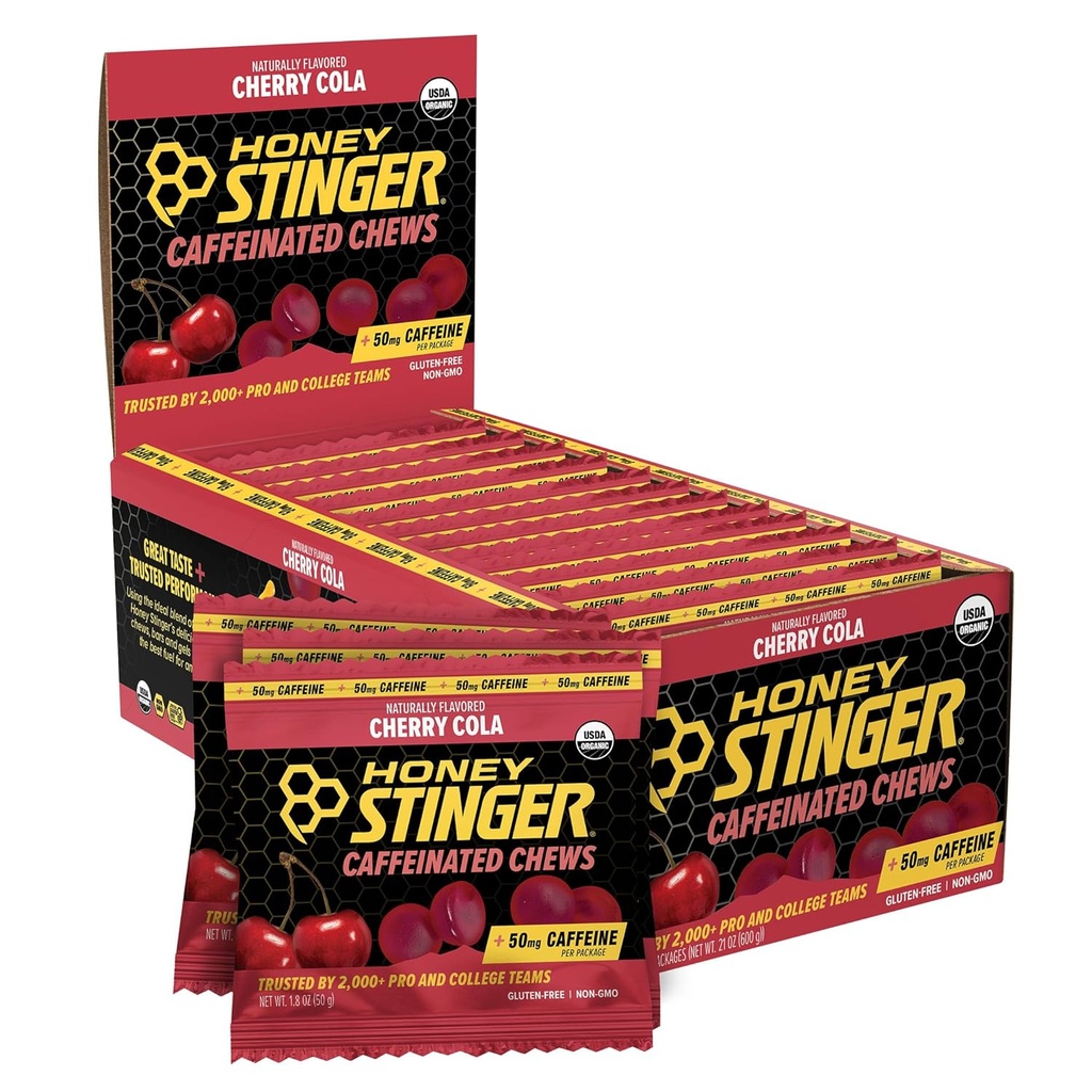 蜂蜜 Stinger Cherry Cola Cafected Energy Chew, Gluten Free, 配以咖啡因, 用于运动、跑步和表演, 家庭运动营养和健身运动, 预和中期工作, 12 Pack, 23.2 Ounce