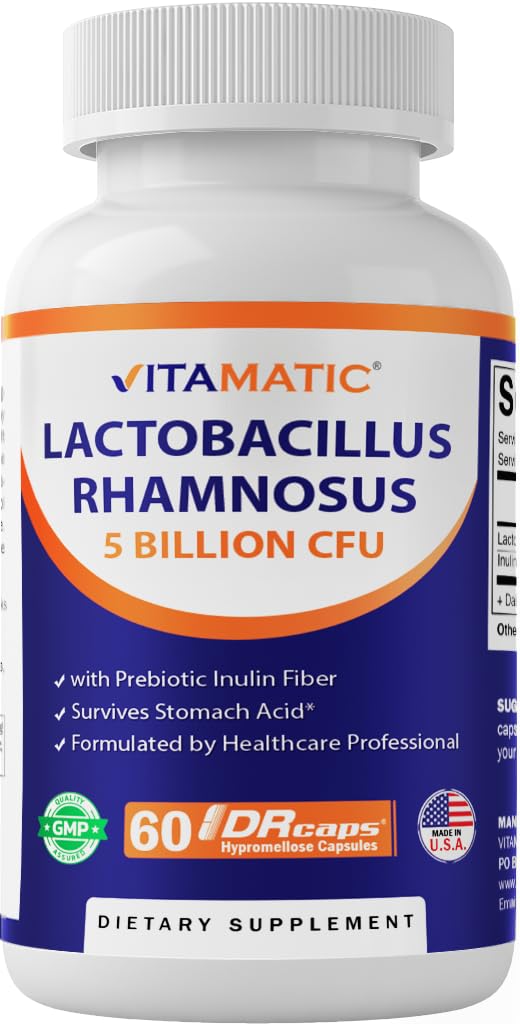 维他命乳胶杆菌(Rhamnosus) 每Capsule有5亿枚(每2枚Capsules有10亿枚) - 60个计数 - 高级消化和免疫支持 - 用预生胰岛素纤维制成