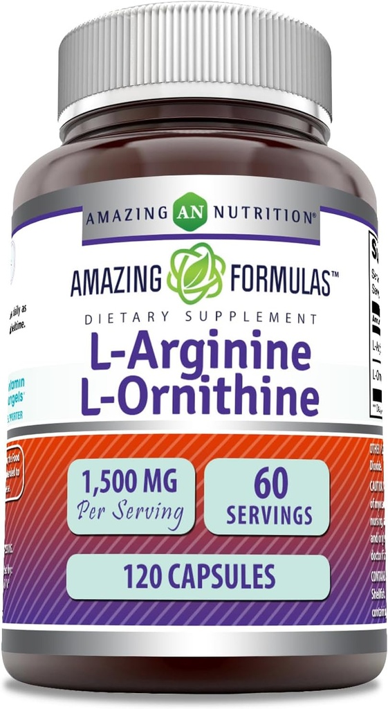 神奇的L-Arginine/L-Ornithine 1500 Mg Per Service, Capsules → Non-GMO → Gluten Free → 氨基酸补充剂(120个计数)
