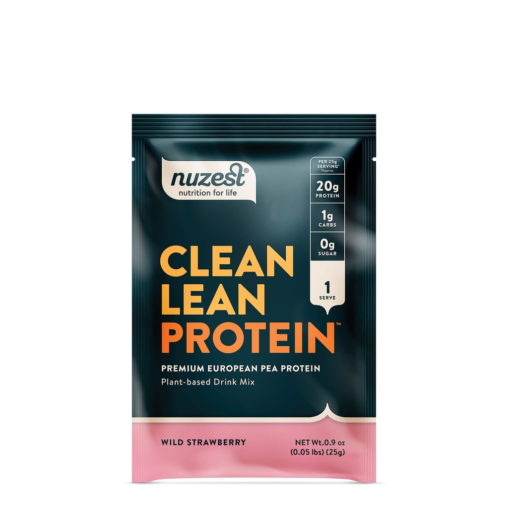 Nuzest - Pea蛋白粉 - Clean Lean protein, Premium Vegan 植物基蛋白粉, 乳品免费, Gluten Free, GMO Free, 自然甜化蛋白摇摆, 野草莓, 1 service, 0.9 oz