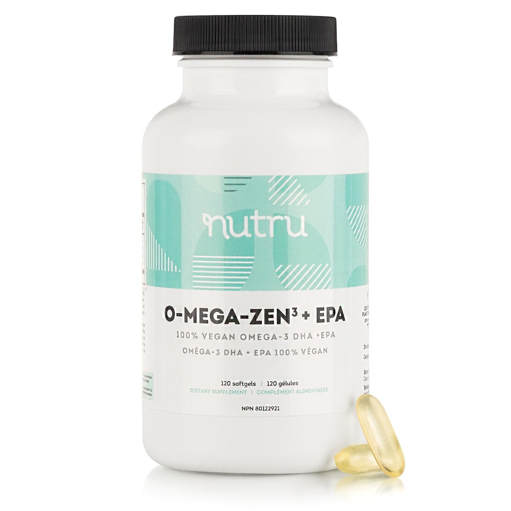 O-Mega-Zen3 + EPA Vegan Omega 3 补充品 - 鱼油替代品 - Premium Marine Algal 基于Omega-3 DHA 和 EPA 脂肪酸 - Carrageenan Free - 120软胶