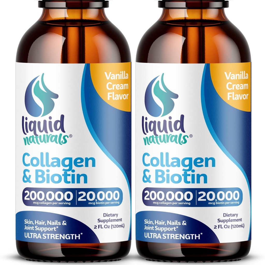 2 Fl. Oz、Ultra-Strength Collagen 补充妇女、Keto 友好型生物素促进毛发生长、Nails、 & Skin Vitamins B7 Collagino Peptides – Vanilla Flavor 2 Pack