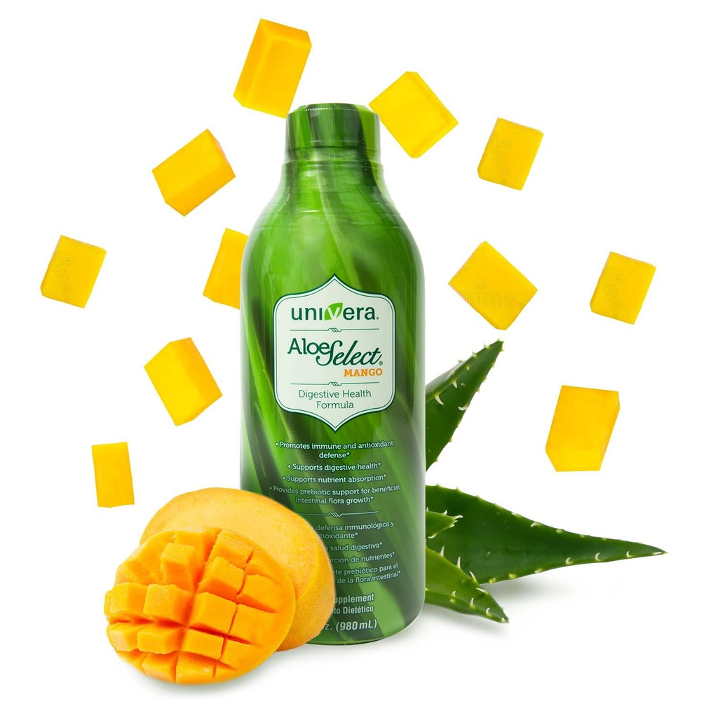 Univera Aloe Vera Juice, Preminum Organization Aloe Vera, Gut Health的消化酶, 免疫支持, 预生补充, 减少炎症,芒果火焰, 30天供应(33 fl oz)