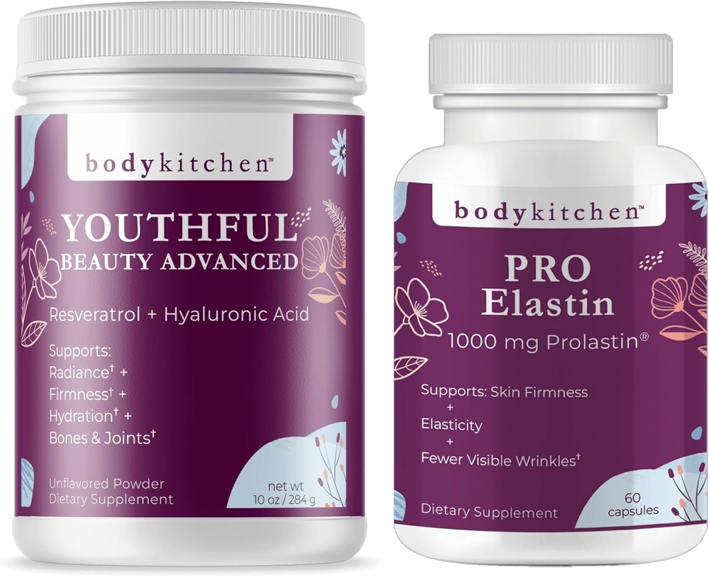 体型厨房 青春美人 高级Collagen Peptides Powder 和Resveratrol 和 Hyaluronic Acid 10oz 和 Pro-ELastin, 共60人