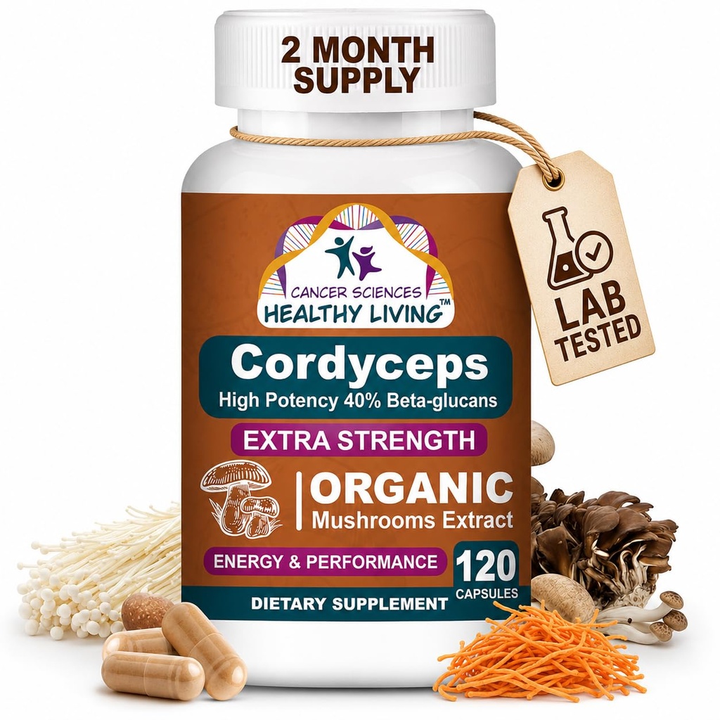 癌症科学 Cordyceps 蘑菇补充 Capsules - 1,500mg 有机蘑菇综合体 健康,高概率 40% Beta-Glucans,Immune 支持能源与 Stamina 助推, 120 Counter