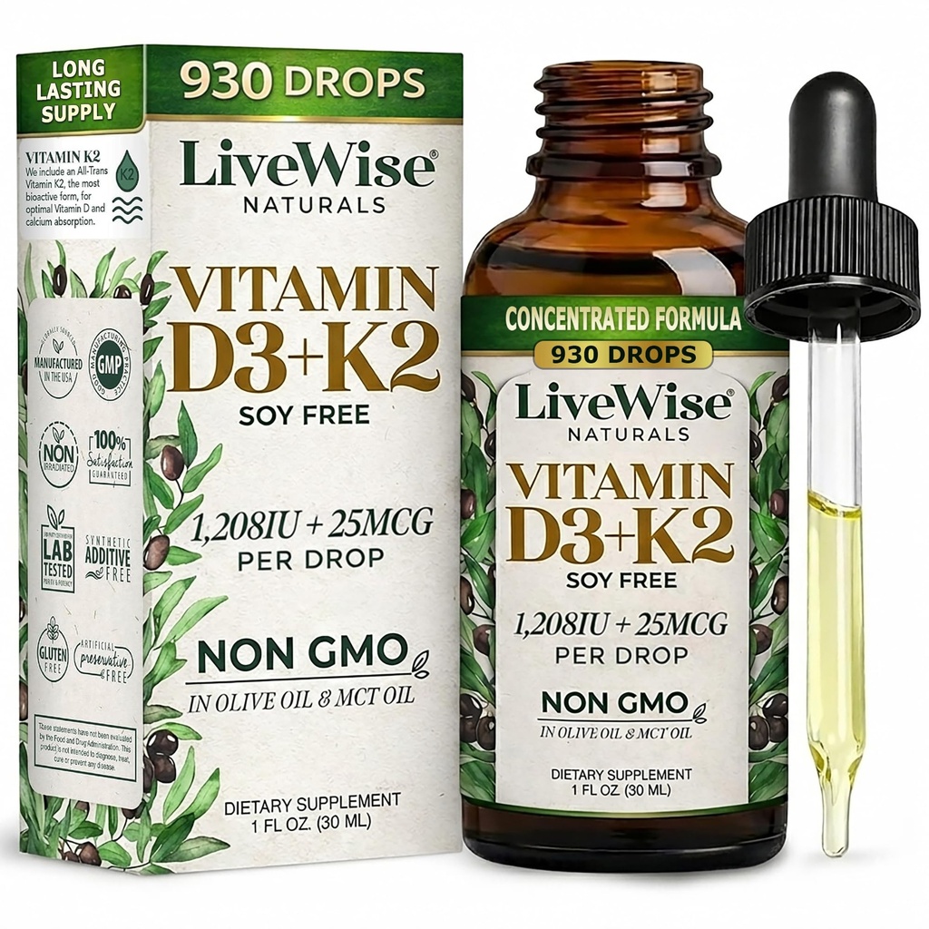 维生素D3配有K2液体滴水、全部天然、非GMO、1208iu D3和25mcg K2(mk7),每架服务、支持你的骨骼、免疫系统和能量水平,有或无薄荷油