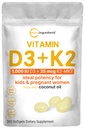 微成份 维生素 D3 1000 IU + K2 MK-7 25 mcg,300 Softgels → vigin Coconut Oil → 2-in-1 Bone, Immune & Heart Supports → 容易到燕子,非GMO