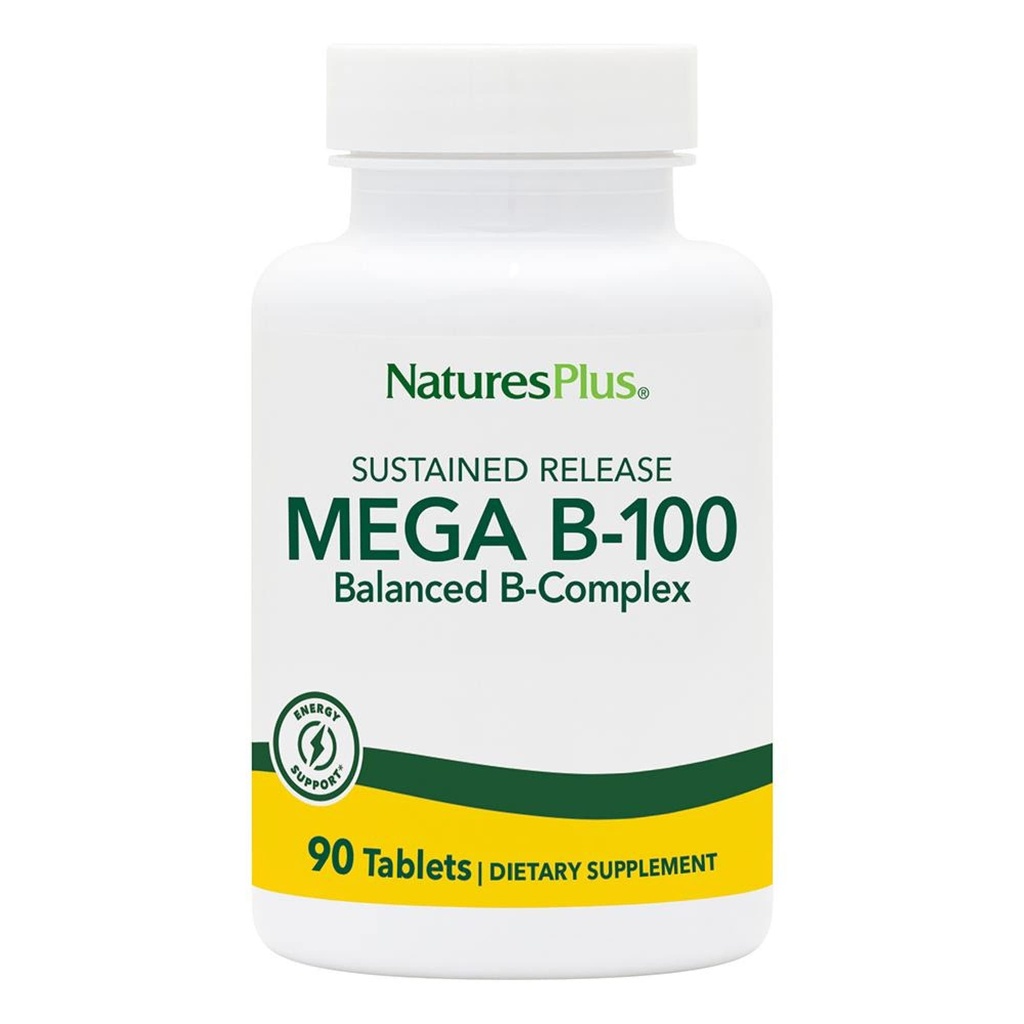 Natures Plus Mega B-100 Complex - 90 持久释放蔬菜片 - 能量和脑促进器 - Gluten Free - 90 services