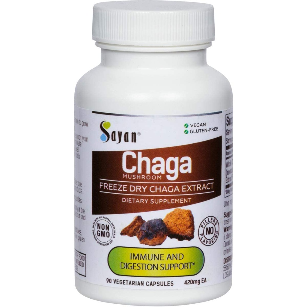 Sayan Siberian Chaga 蘑菇提取 – 90 Capsules/420mg ea – Natural & Wild-Harvest 抗氧化剂补充剂 – Immune系统支持和调节身体功能 – Vegan, N-GMO, 无填充剂或添加剂
