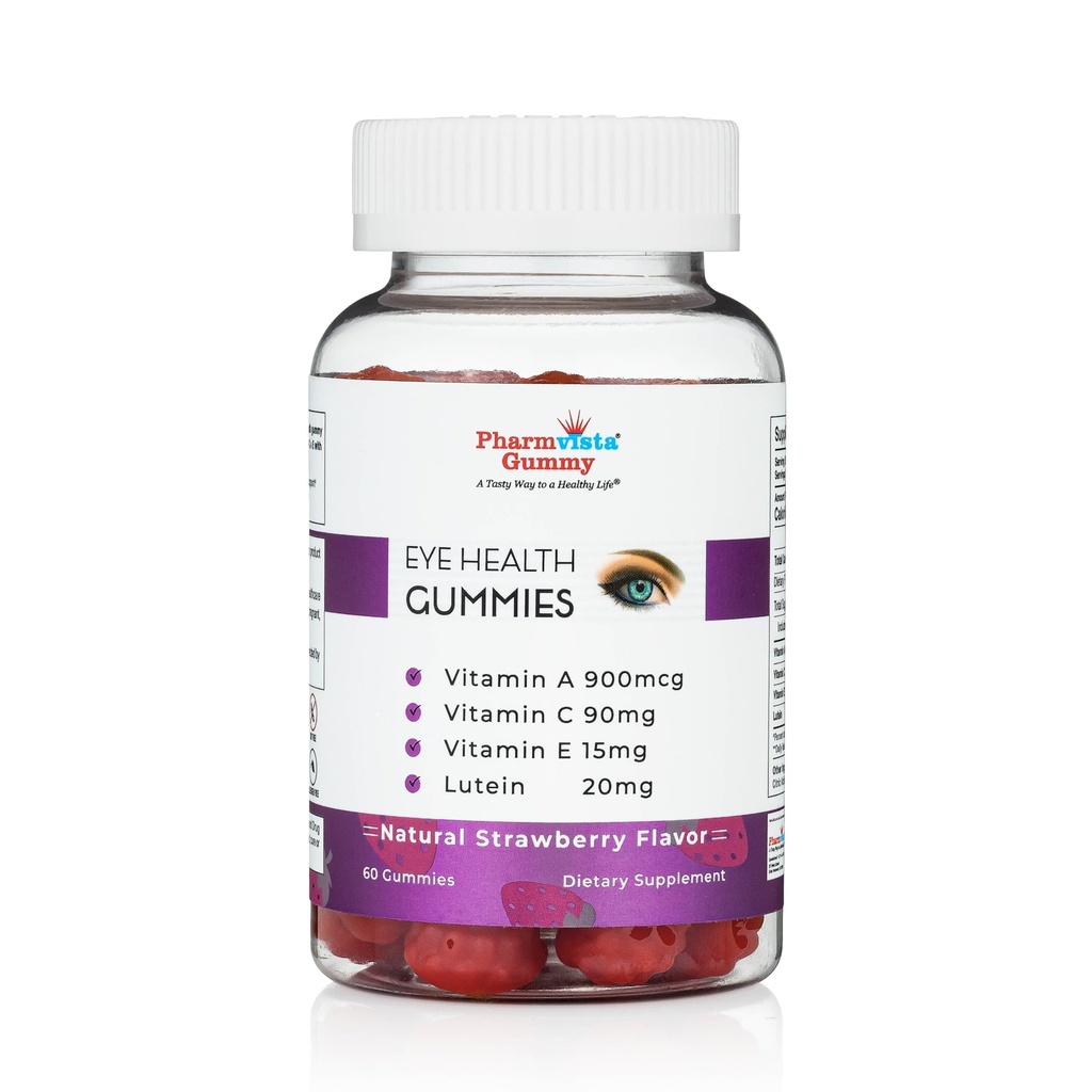 眼部健康支持 Gummy - 维生素A + C + E + Lutein - Gluten Free, Vegan 友好补充 - 60 Counter