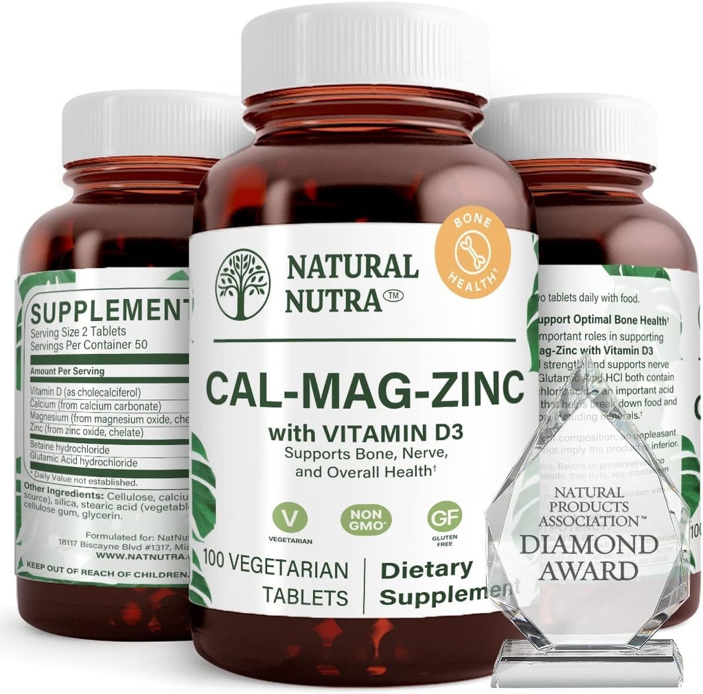 天然核钙镁锌(Cal-Mag Zinc),辅以维生素D3的骨力,帮助改进文摘,健康胶质无糖,基本矿物综合体(100个计数)