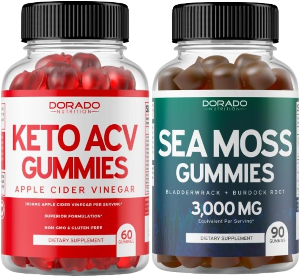 Keto ACV Gummys (60 Counter) 高级体重损失公式和爱尔兰海 Moss Gummys (90 Counter) 配有 Bladderwrack & Burdock Root 用于甲状腺素,能量和免疫支持 - 非 GMO, Vegan Safe & Made in US