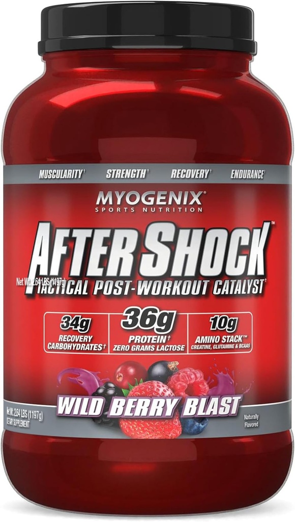 Myogenix 余震后工作粉末 — Whey 蛋白与卡布用于肌肉恢复和加油 — 野莓爆破, 3磅