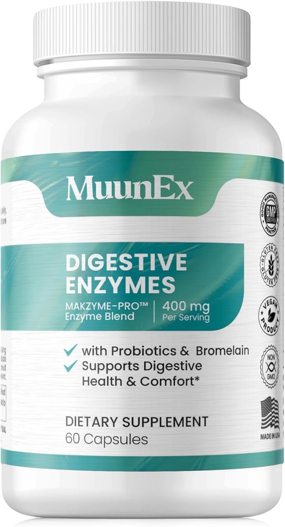 带亲生素的消化酶 - 食用时间不适解脱的新公式 & Bloating - Daily Enzymes - Bromelain, Papaya Enzyme, Probiotic, 乳酶用于消化 - Vegan - 60 Ct
