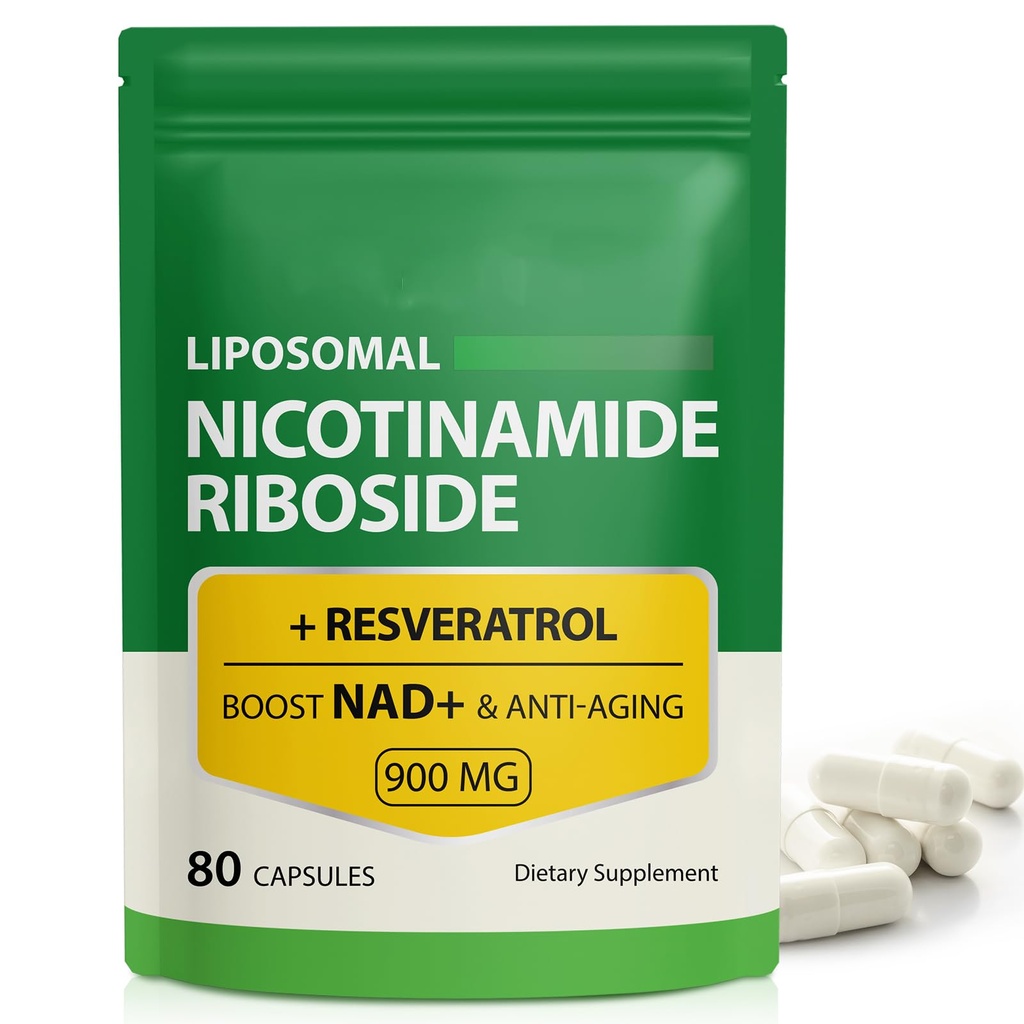 NAD补编,900mg - Liposomal Nicotinamide Riboside NAD+ 补充 " Resveratrol支持肌肉、大脑、细胞能源 -- -- NMN 男女替代物 " ,80 Capsules(第1包)