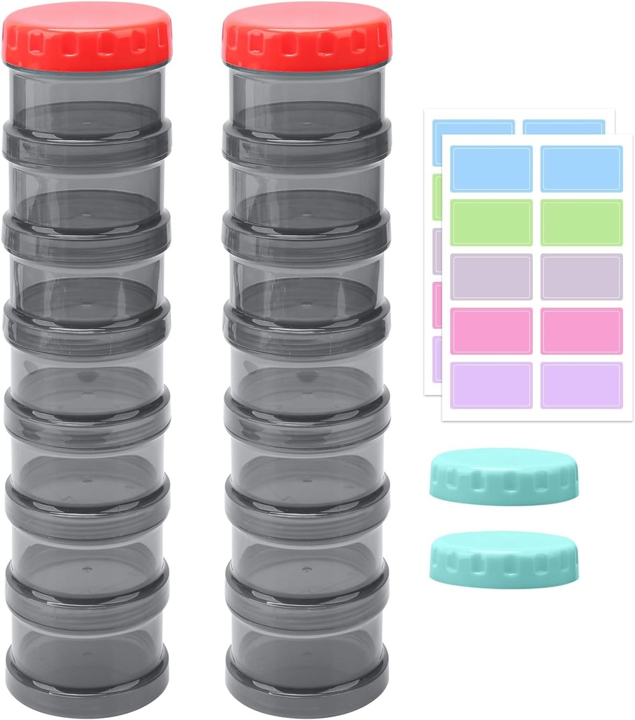 2 Pack 7 Day Pill 组织者 案例可堆叠周刊 补充维生素 Pills Holder Dispenser 大半透明黑色加附加Lid