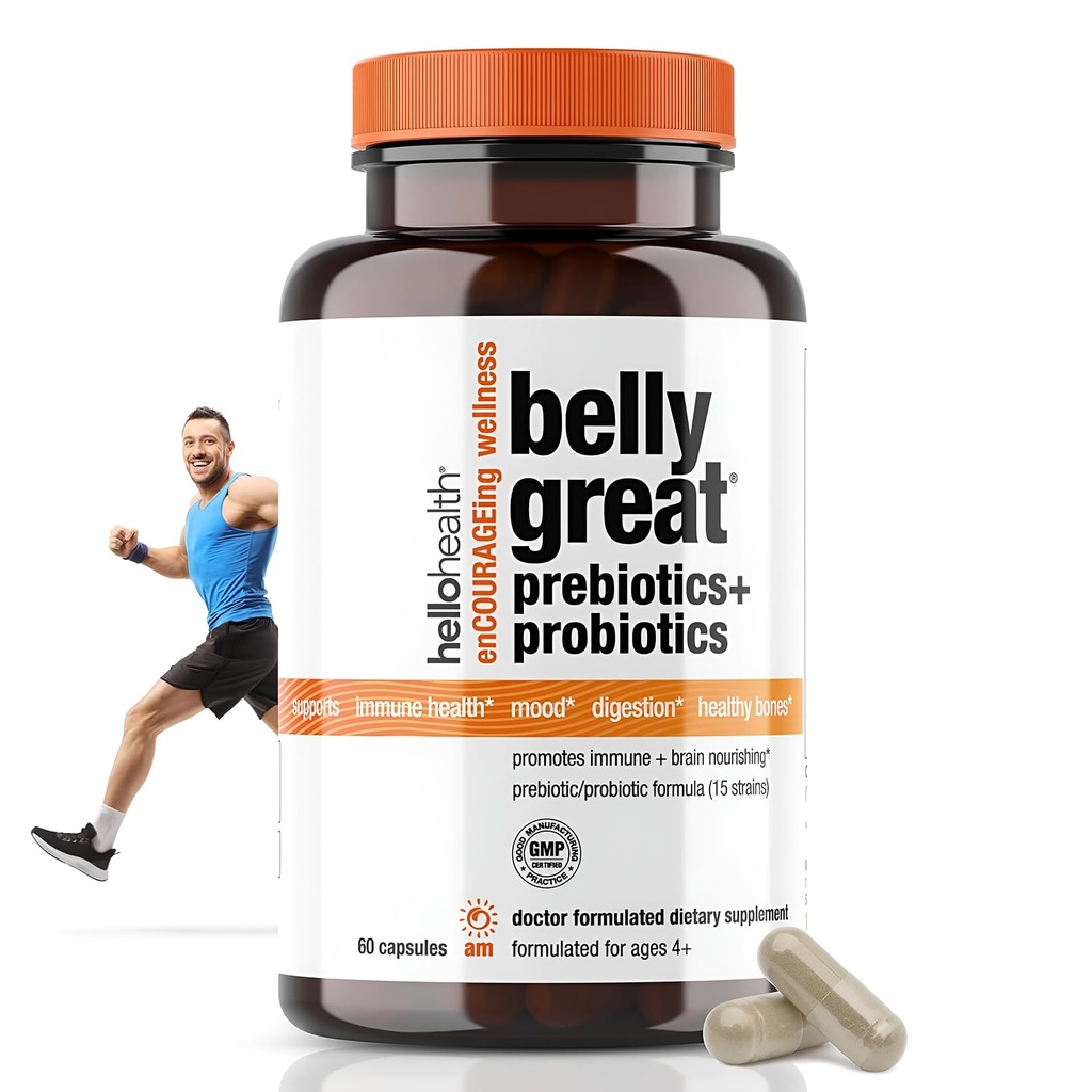 妇女、男子和孩子的日常Probiotic Probiotic – Belly Great Prebiotics for Gut Health & Immune Support + Vitamin D3, Folate B 维生素: 15 Strain, Gluten Free - 60 Count