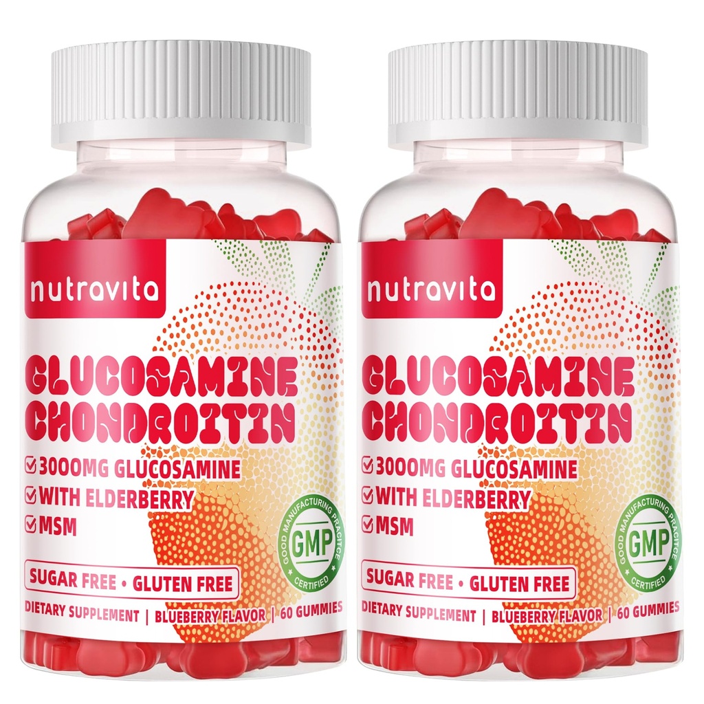 Nutravita Glucosamine Chondroitin Gummys配有MSM & Elderberry Extrastruction - 联合支持,成人、男女抗氧化剂免疫辅助剂。 120 草莓
