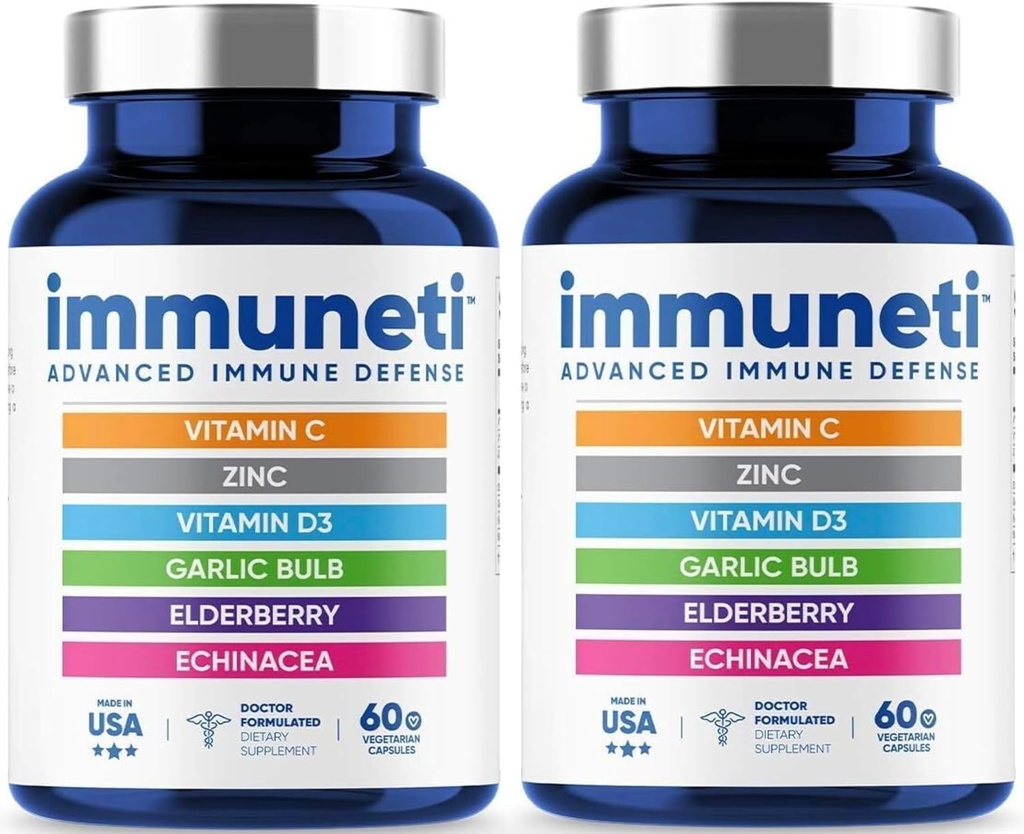 Immuneti - 高级免疫防御,6-in-1 强力混合维生素C,维生素D3,锌,长莓,蒜皮,Echinacea - 2 Pack - 支持总体健康