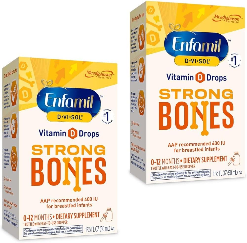 Enfamil Baby Vitamin D-Vi-Sol 液态维生素D 滴水,支持强齿和骨质开发,50mL瓶(2包)