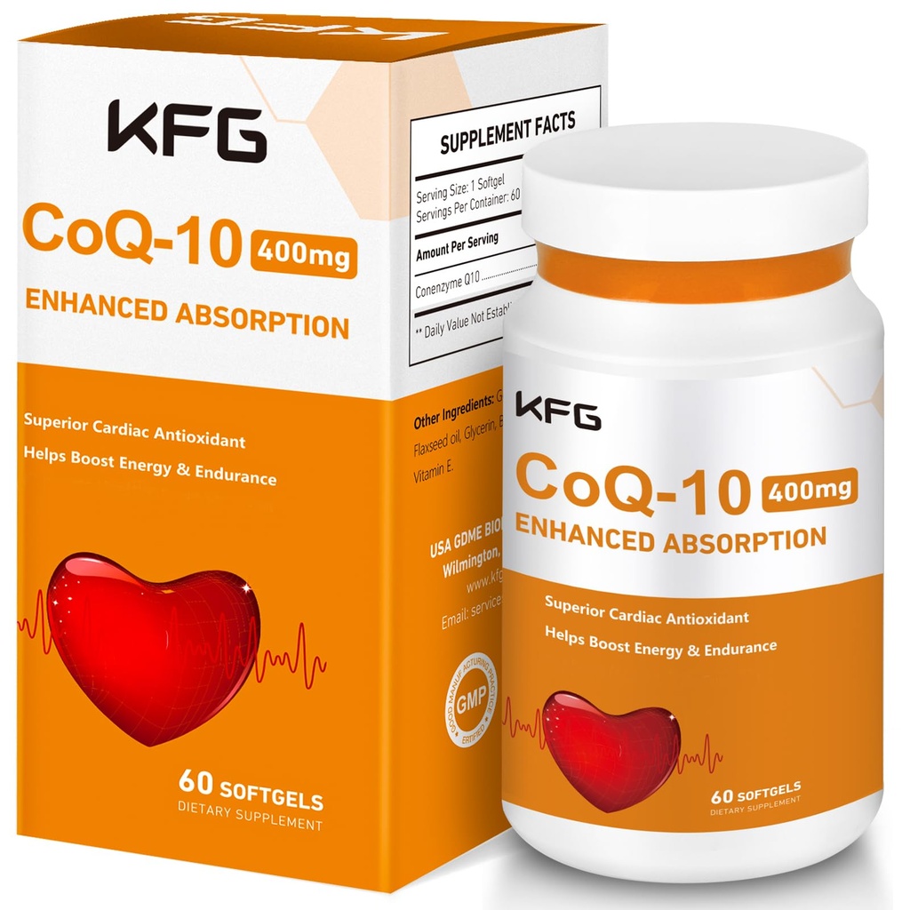 KFG CoQ10 400mg 软胶,Coenzyme Q10 补充支持心脏健康,心血管健康,免疫系统和细胞能源生产,Gluten Free