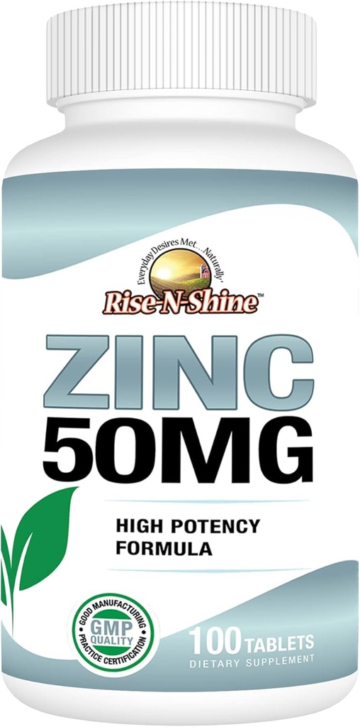 Rise-N-Shine 50 Mg锌补充剂 - 免疫支持补充剂 - 高概率抗氧化剂 - 100天供应(100片)