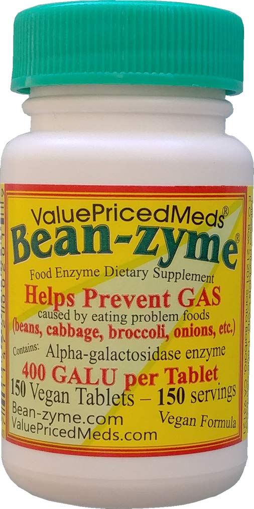 豆类-Zyme气体对成年人的增量(150 cm)救济为400 GAUL / 平板Alpha Galactosidase, Vegan, Cost Less, 消化酶 饮食补充自然食物酶