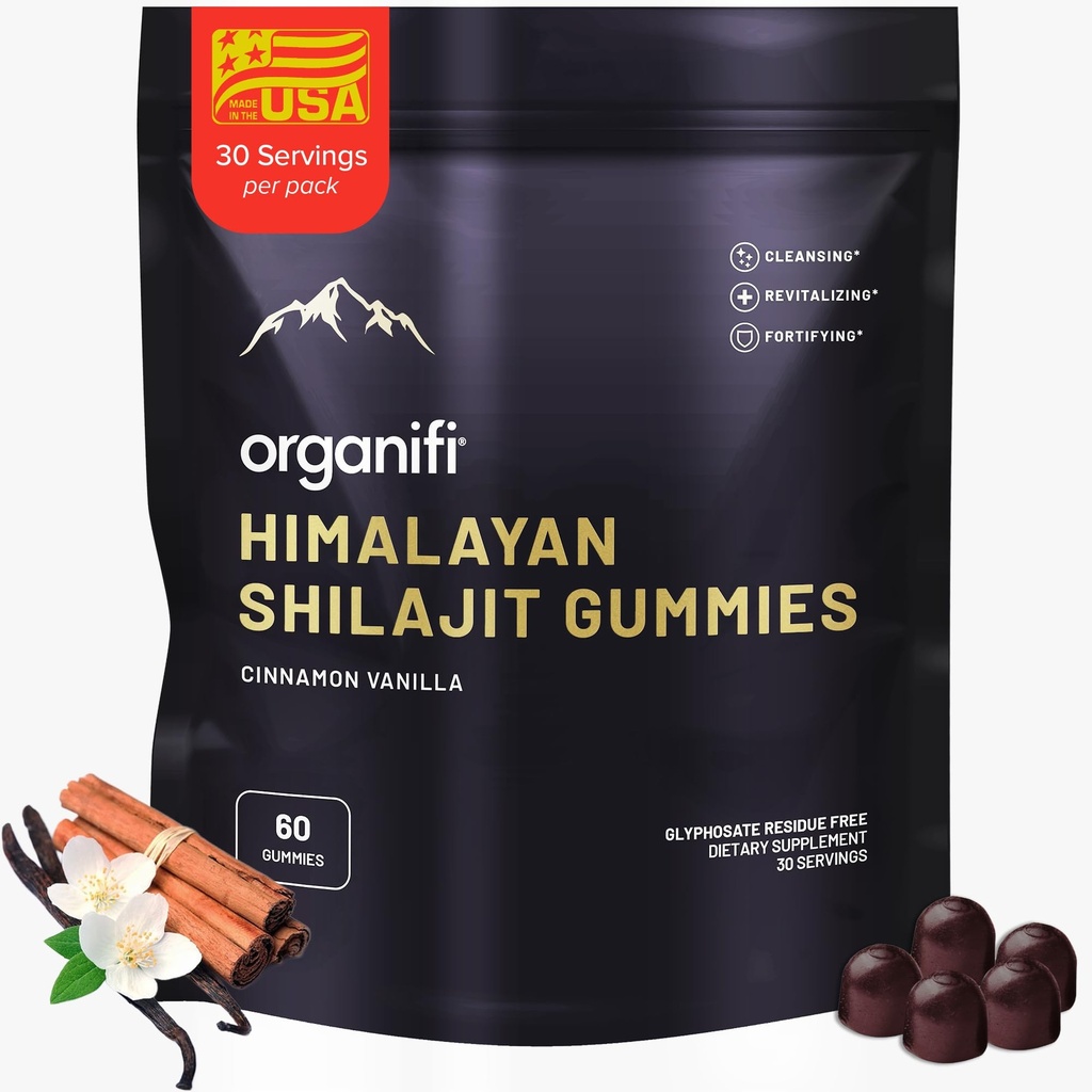 Organifi Shilajit Gummys -- -- 喜马拉雅省Shilajit,男女配有PrimaVie Shilajit,40-Plus Trace Minerals,以及更多 -- -- Hormone平衡器、Boosts细胞能、Beats Fatigue和更多60个计数器