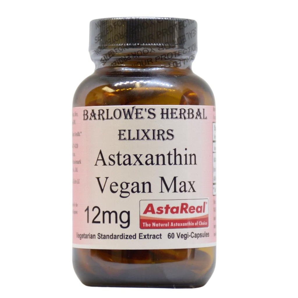 Barlowe的草药 Erixirs Astaxanthin 补充剂 | AstaReal Astaxanthin Vegan Max 12mg | 60 Veggie Capsules | Astaxantina