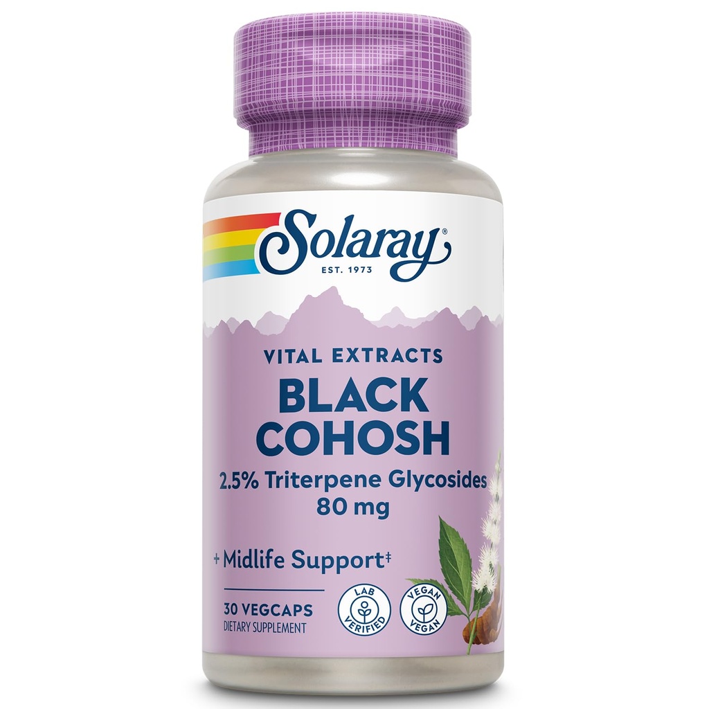 SOLARAY Black Cohosh 根提取 80 mg → One Daily Womens Health and Menopause Support Supplation → Non-GMO, Vegan & Lab 校对 30 Veg Caps