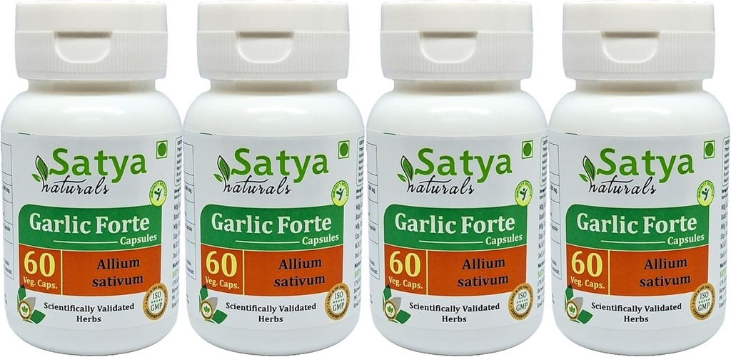 Garlic Forte Capsules 500 mg. 60 Veg. Capsule QQ Lahsan (Allium Sativum) 男女卡普勒斯摘录 Ayurvedic 草药补充剂/修复剂 QQ 10:1 Forte (4瓶60 Capsules)