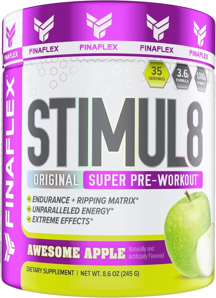 FINAFLEX STIMUL8 原创超级预选赛,优异的苹果 - 男女能量,力量和耐力 - 与咖啡因,Beta-Alanine和维生素 C - 35 服务