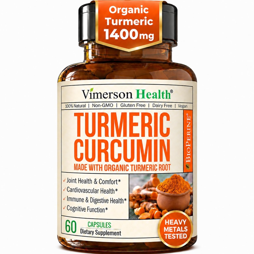 Turmeric Curcumin 配黑椒抽取剂-高概率有机Turmeric 1400mg & 95% Curcuminoids 用于联合和消化健康-联合支持补充剂-60 Vegan Curcuma Capsules