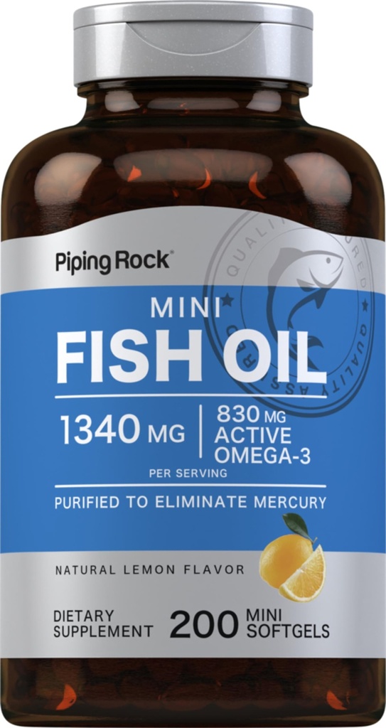 支持摇滚迷你鱼油 1340mg → 200软胶 → Omega-3 供男女食用的补充 → Lemon Flavor → Non-GMO 和 Gluten Free