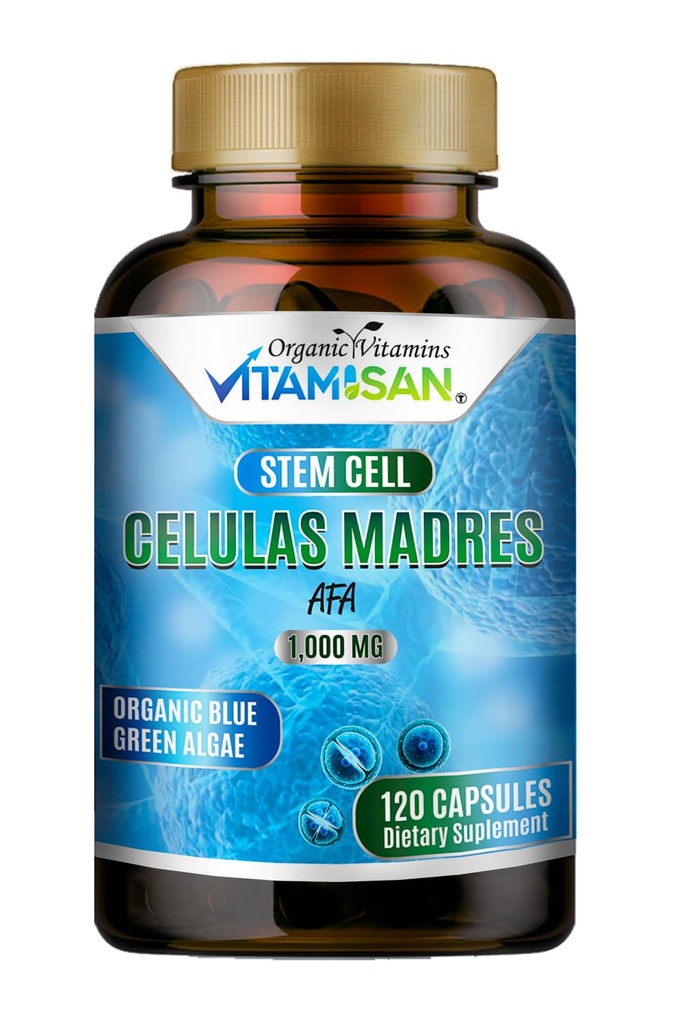 Celulas Madres AFA Stem 自然细胞 120 Capsules 1000 mg 蓝绿藻 非转基因生物 Gluten Free Aphanizomenon Flos-aquae celula 疯人院