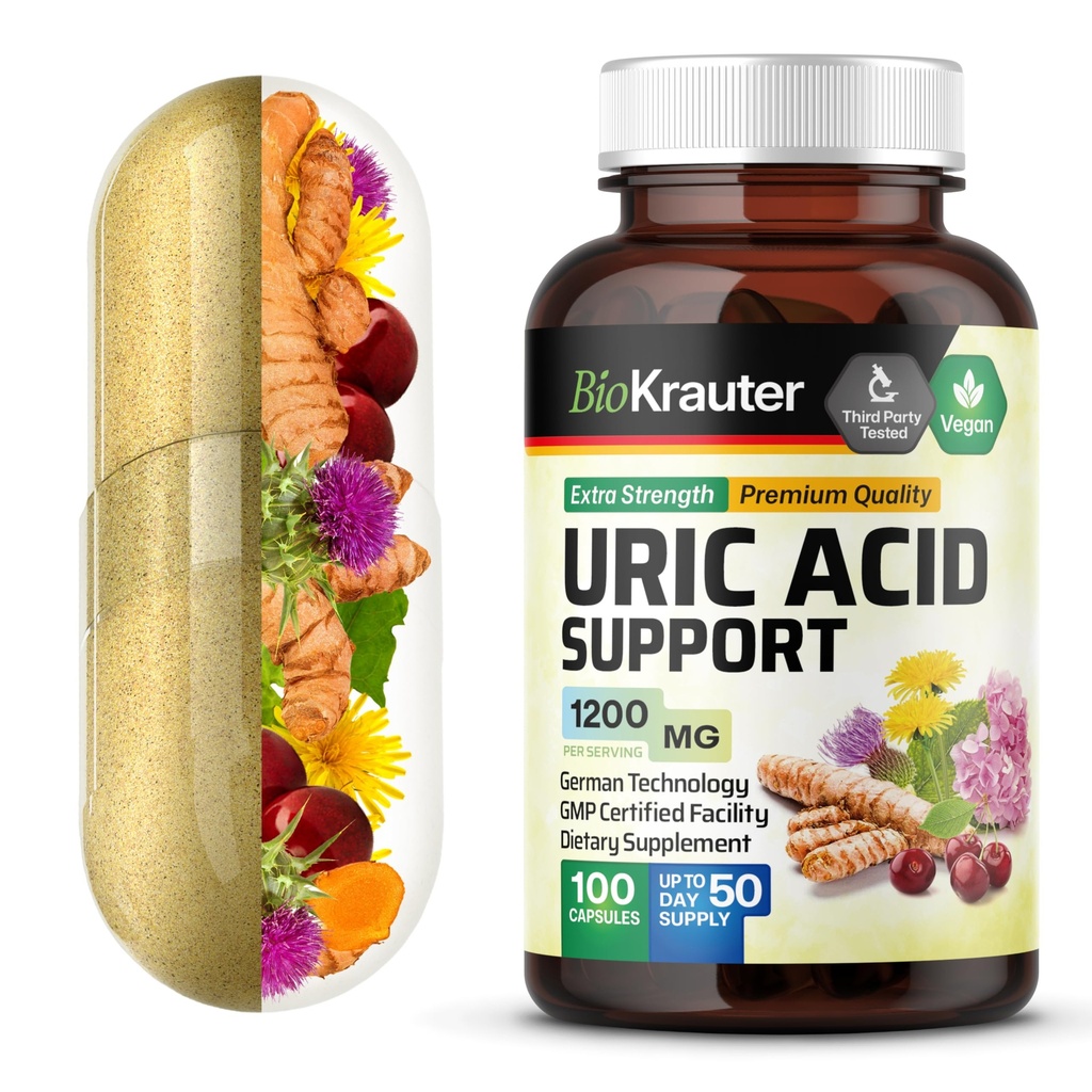 BIO KRAUTER 铀酸支持 Capssules 1200 mg Blend - 100 count - Kidney 补充 w/Tart Cherry 10:1 提取 - 牛奶硝酸盐 & Turmeric 提取 - Vegan
