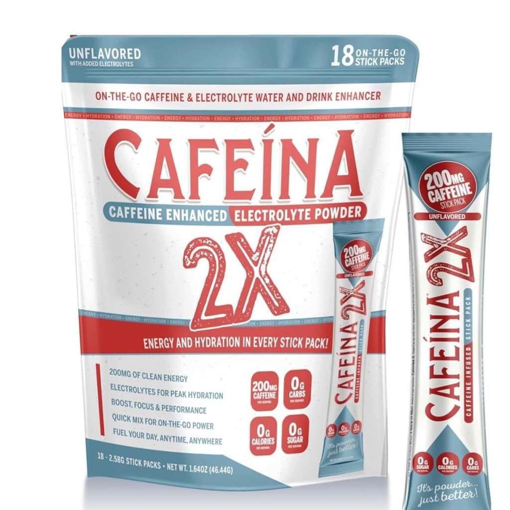 CAFEINA 2X - 200mg 咖啡因和电解液 浸泡的烟花棒包装(18个计数)