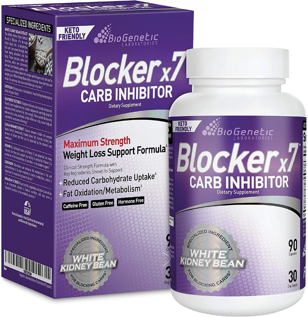 BioGenetic Labs Carb Blocker X7 - 白肾 Bean Cheat Pill - Keto-Friendly -  Carb Blocker Pills for Men - 服用抑制剂以维持你理想的身体重量(90卡普勒斯)