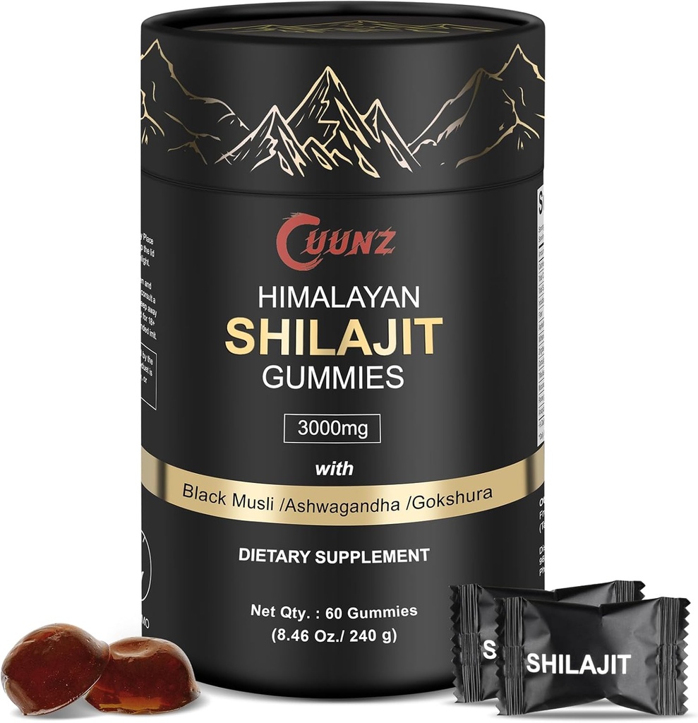 喜马拉雅省营养学 Shilajit Gummys Gold - Ashwagandha, Gokshura - Fulvic酸 - 85+ Trace Minerals - 适用于男性 - 无添加糖(Shilajit Gummys)