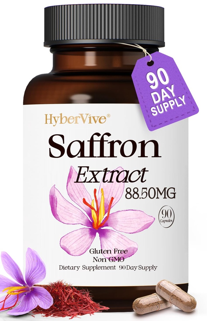 Saffron Supplements 88.5MG → 90 Vegan Capsules, Mood Energy Focus 支持女性和男性的快乐沙发提取,100%纯摄入量,美国制造,Non-GMO & Gluten Free