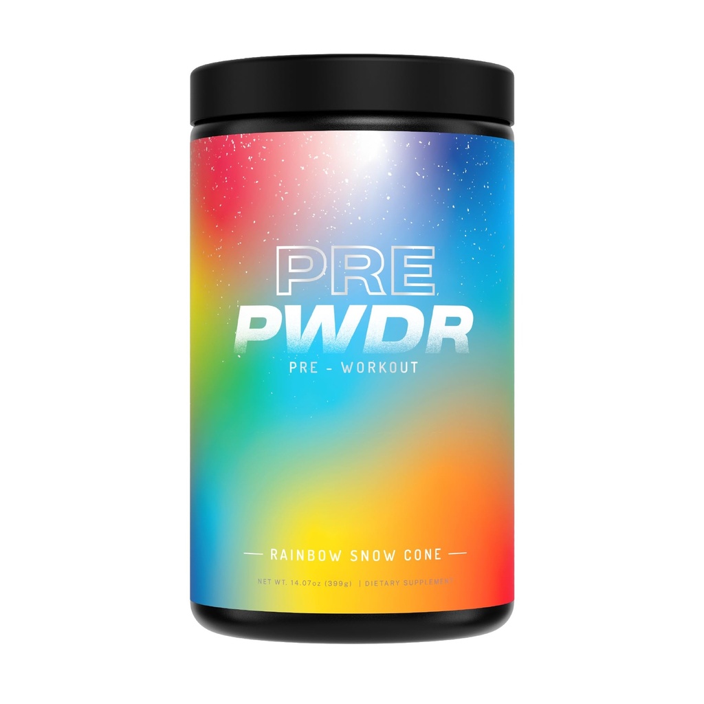 PWDRS 工作前粉,所有能源、泵、耐力和强度的自然工作前粉,配有咖啡因(Rainbow Snowcone)