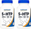 营养成本 5-HTP 200mg, 120 蔬菜卡普尔(5-Hydroxytryptophan) - 非GMO & Gluten Free(2瓶)