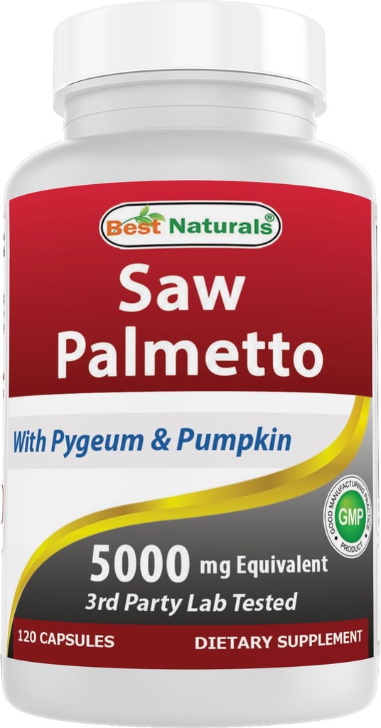 Best Naturals Saw Palmetto 10:1 男子前列腺增殖剂 - 120 Capsules - 用 Pygeum Bark 4:1 提取 & 南瓜种子粉