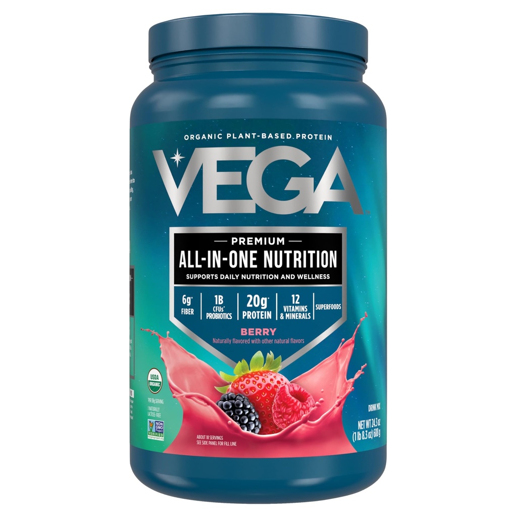 Vega All in One Nature Organization Organization - 20g Pea蛋白,Berry, 20 services,维生素A & C, Probiotics, Greens, Vegan, Keto, Gluten Free, 24.3oz (包装 May Vary) 植物蛋白,20 services, 维生素A & C, Probiotics, Greens, Vegan, Keto, Gluten Free, 24.3oz(包装 May Vary)