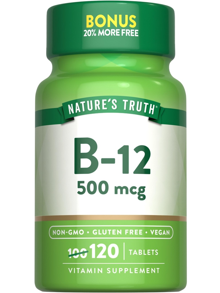 Nature's Truth B12 维生素 | 500 mcg | 120 平板电脑 | Vegan, Non-GMO & Gluten Free Supplement