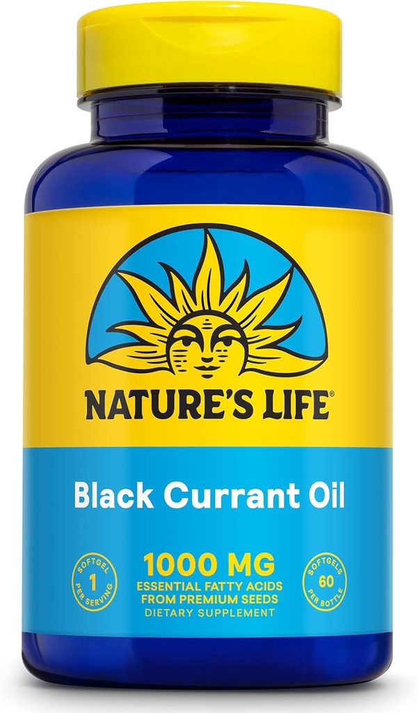 NATURE的Life Black Currant种子油 1000mg - Black Currant Oil, Omega 6 Gamma Linolenic Acid(GLA)和Omega 3 Alpha-Linolenic Acid(ALA)的自然来源,60天保证,60服务,60软胶