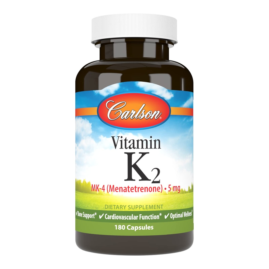 Carlson - 维生素K2,MK-4(Menatetrenone),维生素K补充,骨和心健康,K2维生素,无豆,维生素K-2,K2维生素,180卡普尔